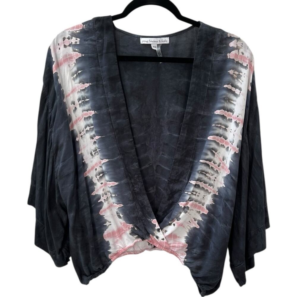 Young Fabulous & Broke Tie Dye Faux Wrap Cropped Blouse Blue Pink Size XS
